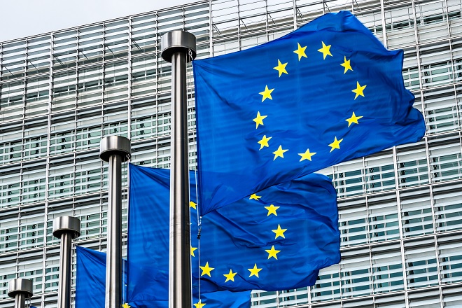 European Union Flags waving in the wind