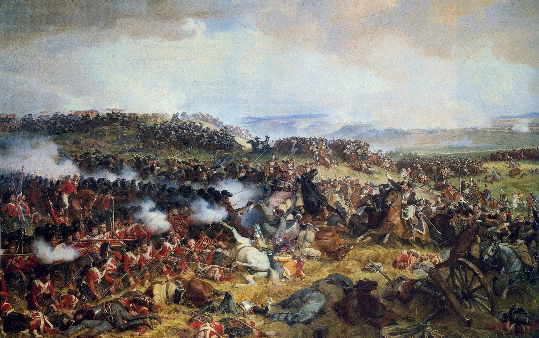 La carica dei corazzieri francesi contro i "quadrati" della fanteria britannica durante la battaglia di Waterloo