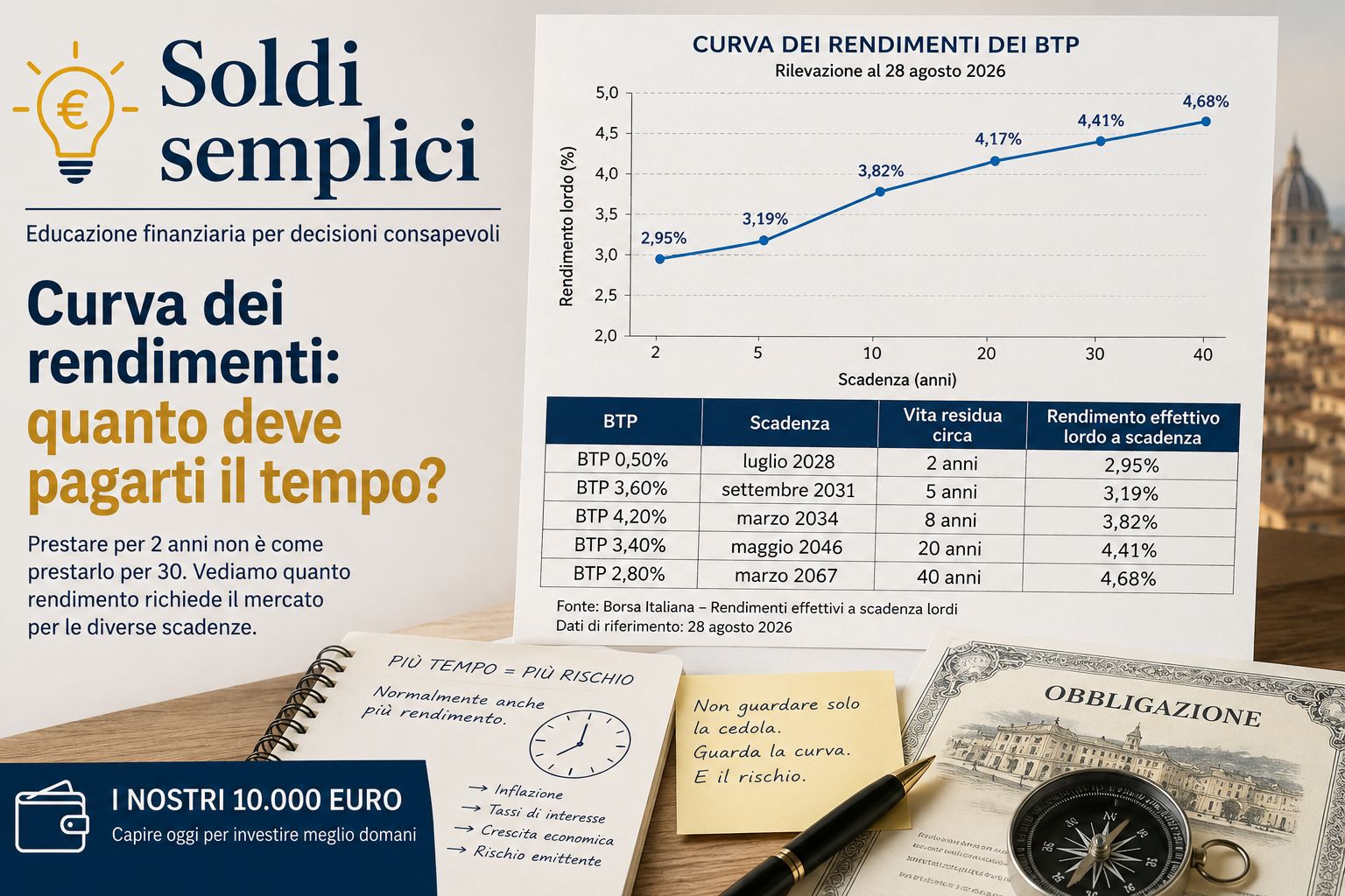 Curva dei rendimenti delle obbligazioni spiegata con scadenze da 2 a 30 anni