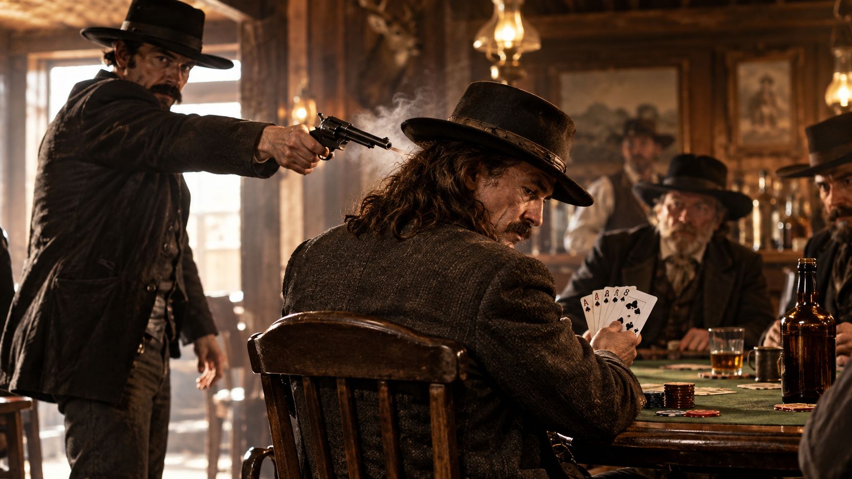Uccisione di Wild Bill Hickok durante una partita a poker nel saloon di Deadwood nel 1876.