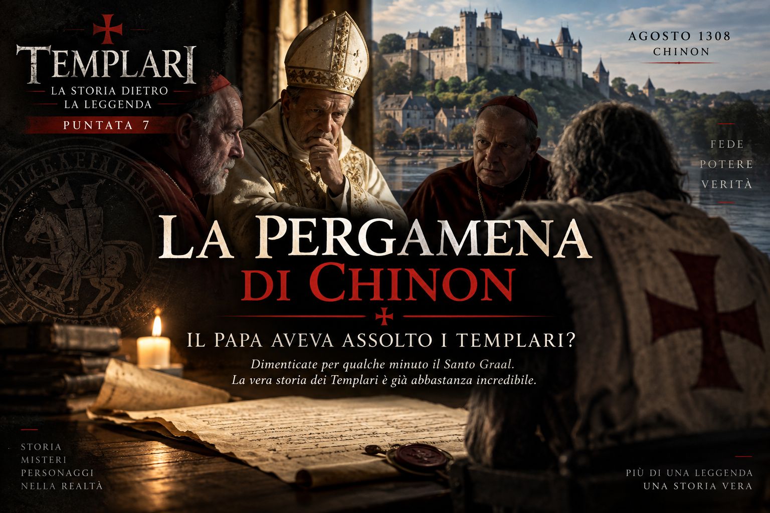 Pergamena di Chinon con Jacques de Molay e i cardinali pontifici nel 1308